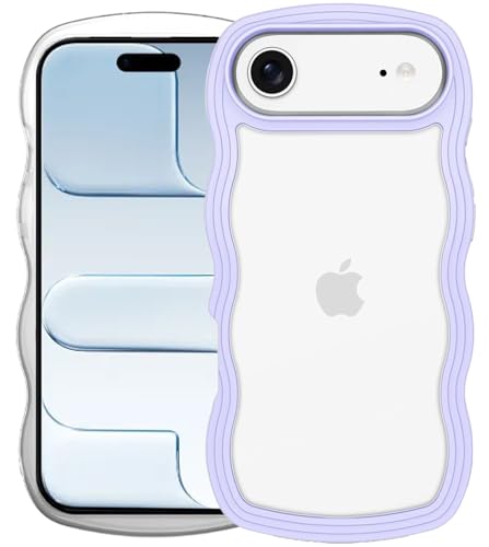Image of GoldKart iPhone 17 Air Case Wavy Edge Clear Back Design, Anti-Slip Grip Cute Wave Curly Frame Shape Shockproof Soft TPU & Hard PC Bumper Protective Phone Case Cover for Women Girls - Light Blue