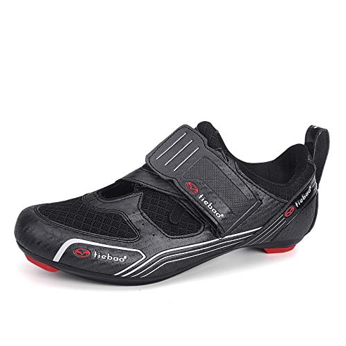 MiFeloo Outdoor Triathlon Road Bike Cycling or Indoor Spinning Class Peloton Riding Shoes Compatible with 3 Bolt or 2 Bolt Cleats for Men Women Black 6.5 UK