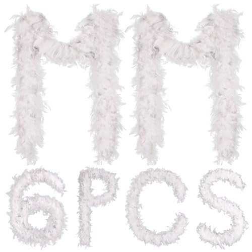 Easter Boa Deco 6Pcs Feather Boas Bulk 45g 2 Yards Each for Mardi Gras Costume Dance Performance Party Decorations Masquerade Soft Fluffy Feather GarlandWhite
