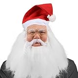 QSLWcos Santa Claus Mask for Adults Realistic Old Man Christmas Face Mask with Santa Beard Hat Latex Halloween Cosplay Props (mask)