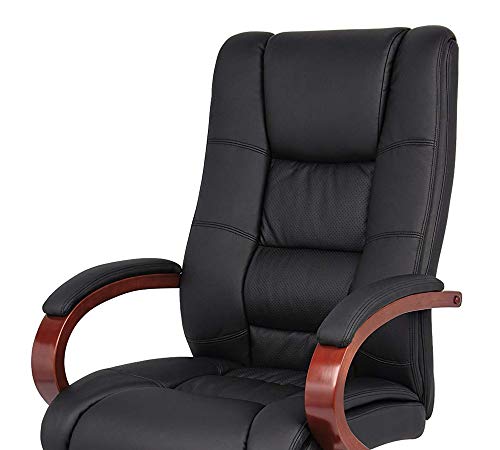 Image of High Back PU Leatherette & Wooden Chair | Director & Executive Chair | Handle & Wooden WheelBase | Height Adjustable Revolving Chair | Hand Crafting & Polish | Top Office Chair