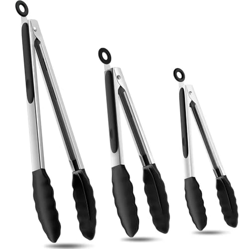 ZBDP - Pinzas de silicona para barbacoa, para asar ensaladas, pan, pinzas antiadherentes, pinzas de acero inoxidable