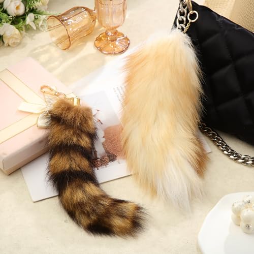 Image of Ferreve 2 /4 /6 /8 Pcs Fluffy Therian Tail Keychain Soft Fox Fur Tail Keychain for Women Handbag Cosplay Costume 2 Sizes