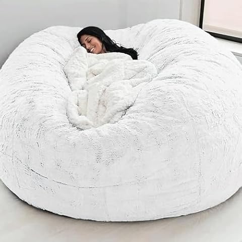 RCJCQSR Faux Fur Bean Bag, Ultra Soft Bean Bag Chair, Adults Luxurious Giant 5/6/7ft Huge Bean Bag Chair(No Filler)(Size:7FT 180X90cm,Color:B) Cover