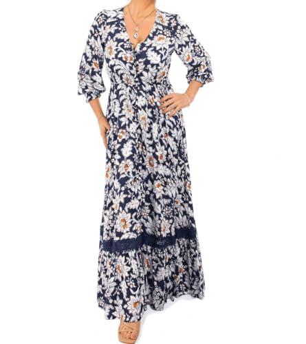 Robe femme maxi bohème à fleurs boutonnée Blue Banana à manches longues