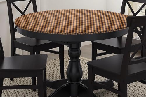Image of The Furnishing Tree Round Elastic Fitted Dining Table Cover WxL 40x40 Inches Checkered Pattern Brown