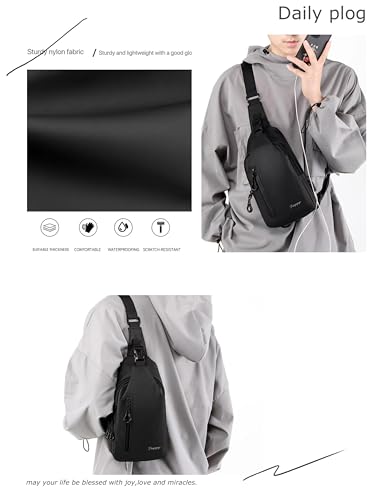 Pangogogo Umhängetasche Herren Klein, Leichte & Wasserdichte Sling Bag für Männer, Brustbeutel/Crossbody Bag für Travel, Festival, Alltag, Wandern & Radfahren (Schwarz)