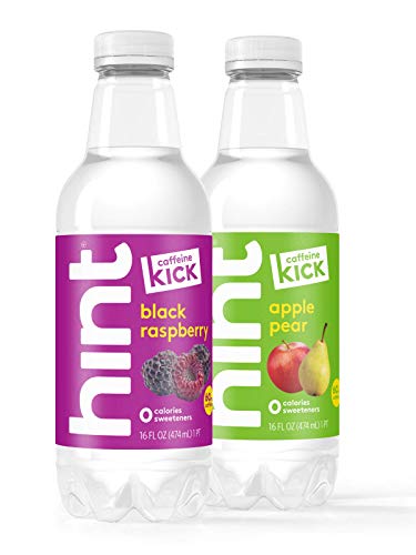 Hint Kick with Caffeine Water Variety Pack (Pack of 12), 16 Ounce Bottles, 6 Bottles Each of: Black Raspberry and Apple Pear Caffeinated Infused Water, Zero Sugar, Zero Calories, Zero Sweeteners