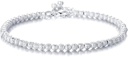 MENSO Women's Korean Popular 925 Sterling Silver Plated Pearl Type Beads Chain Bracelet Bangle