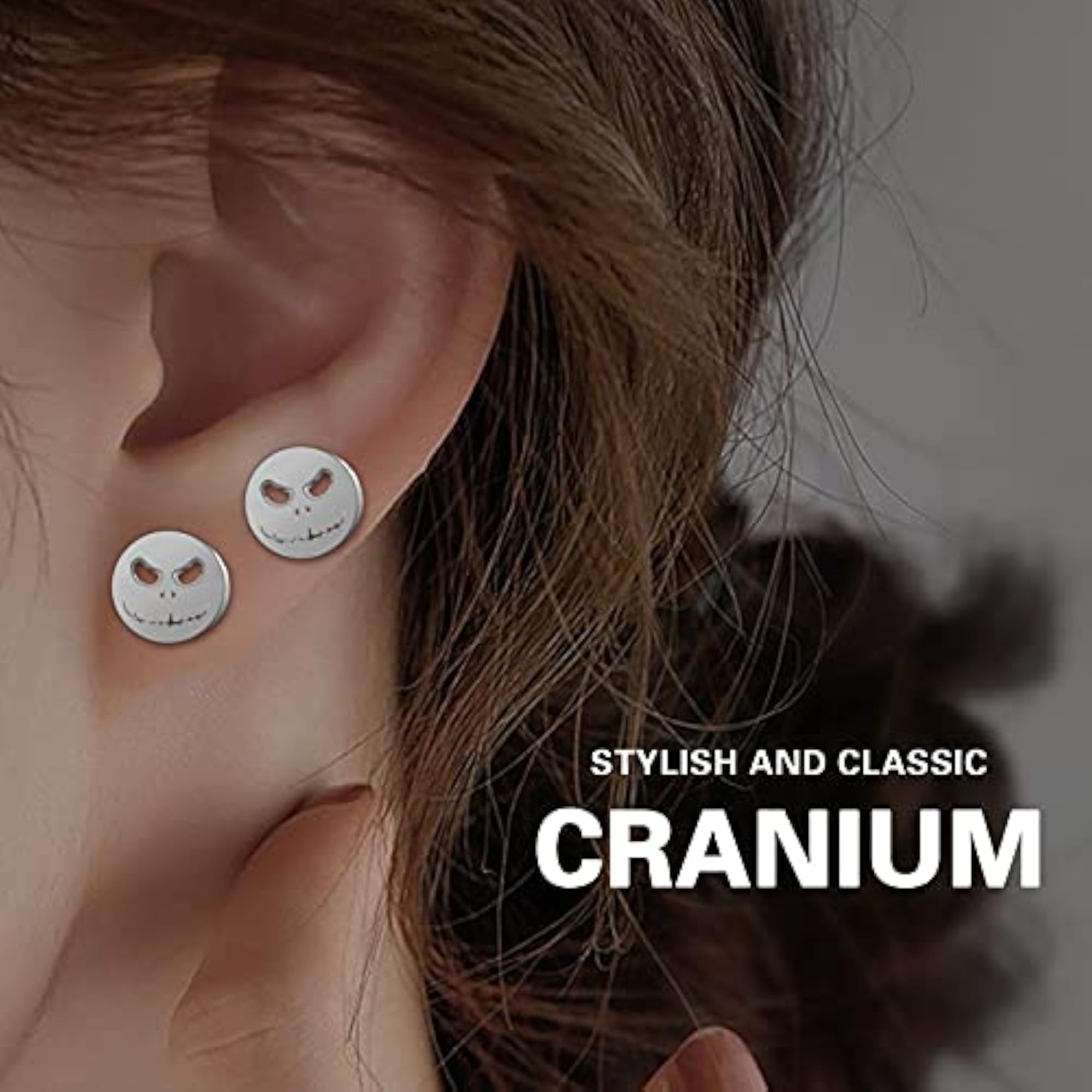 2 Pcs Skull Stud Earrings for Men, Punk Style