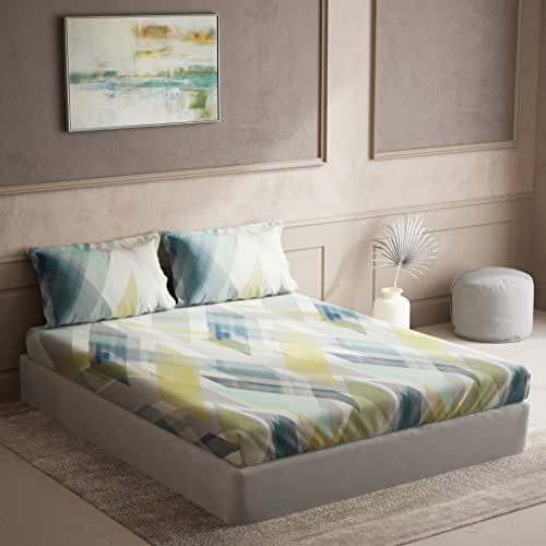 Image of D'Decor Live Beautiful Atlas Abstract 144 TC Double Bedsheet Set with Two Pillow Covers - Multi Coloured