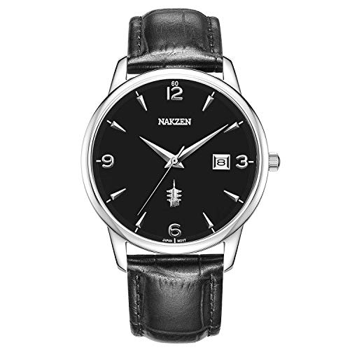 NAKZEN Mens Watch Leather Analog Quartz Wristwatch Men Date Business Dress Wristwatch Men's Casual Waterproof Sport Clock Strap Stainless (Black)