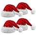 Yisscen Cappello da Festa Bianco Rosso Tradizionale, Cappello da Babbo Natale in Peluche per Adulti Uomini Donne, per Decorazioni Natalizie, Feste di Compleanno, Feste di Natale(4 Packs)