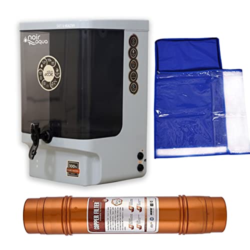 Image of Noir Aqua Jade RO Water Purifier with Active Copper Filter RO + UV + UF + TDS Control + Pre Filter + Protection Cover & Accessories, RO Filter System for home 10 Ltrs, 8 Stage (Gray Black + Copper)