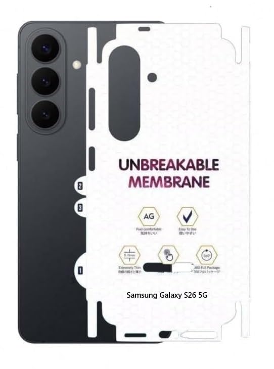 Image of NISHTECH Matte Finish Full Body Cover Back Protector Compatible with Samsung Galaxy S26 5G | Unbreakable Membrane Scratch Guard Full Fit Protective, Case Friendly, (Back & Side) (Pack of 1)