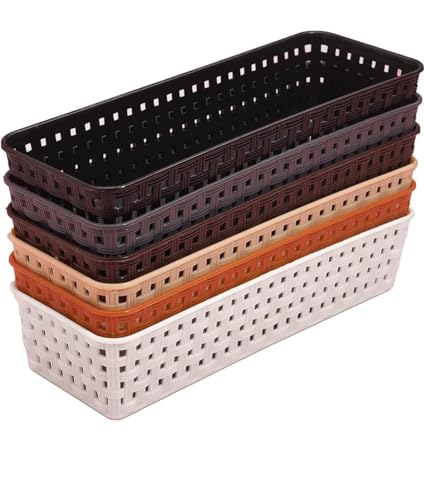 Image of Multipurpose Desk Organizer Basket | 2 Free Mobile Pyramid Stand | Compact and Stackable | For Kitchen, Bathroom, Office, Makeup| Multicolour | 23 x 8 x 5 cm | Plastic | Pack of 12