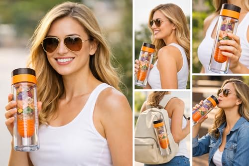 Image of Gubbarey Crystal Infuser Water Bottle with Gold Aviator Sunglasses, Clear and Orange, Wellness Hydration Lifestyle Set