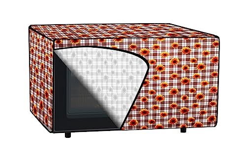 Image of The Furnishing Tree PVC Waterproof Microwave Oven Cover Compatible for Morphy Richards 20 L Solo 20MS Gingham Floral Pattern Coffee