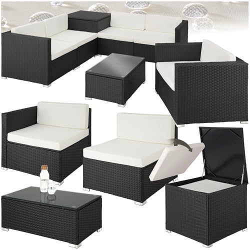 tectake Polyrattan Sitzgruppe mit Aufbewahrungsbox für Polster, Tisch mit...