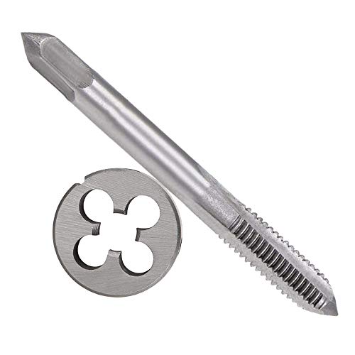 M6×0.75mm HSS Metric Tap And Die Set Thread Tap And Round Thread Die Right Hand 3 Flutes HSS Taper Silver Tone (2Pcs)