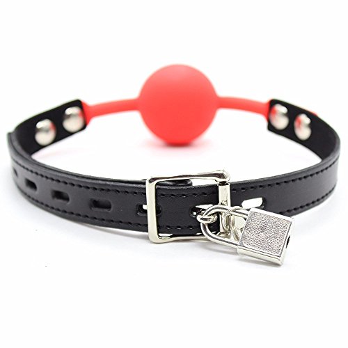 Iefiel Pu Leather Paly Buckle Belt Silicon Mouth Ball Open Breathable Mouth Gag For Men Woman (Red With Locks) #TOP1