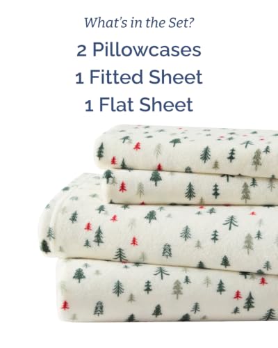 Image of Fleece Sheets Cal King Size Set - 4-Piece Flannel Sheet Set - Trees