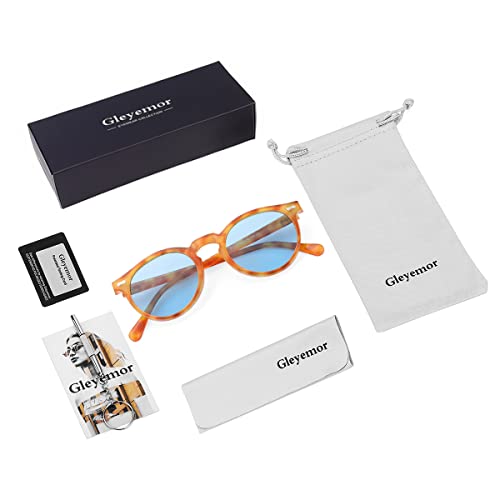 Image of Gleyemor Vintage Polarized Sunglasses for Men Round Sunglasses UV400 Protection Retro Hand-crafted Acetate Frame