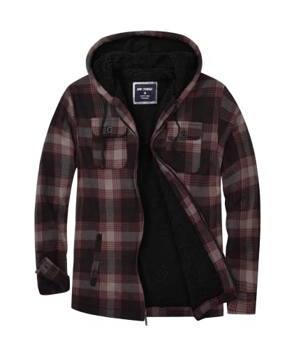 igeekwell Fleecejack voor heren met capuchon, verschillende kleuren, geruit softshelljack, winterjas, sportjack met zakken, hoodie gevoerd (S-2XL), bruin, M