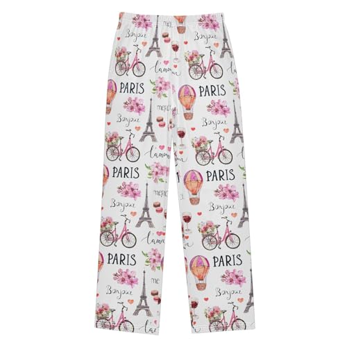 Eiffel Tower Bicycle Boys Long Pants Soft Trousers Elastic Waist Kids Lounge Bottoms with Pockets S-XL