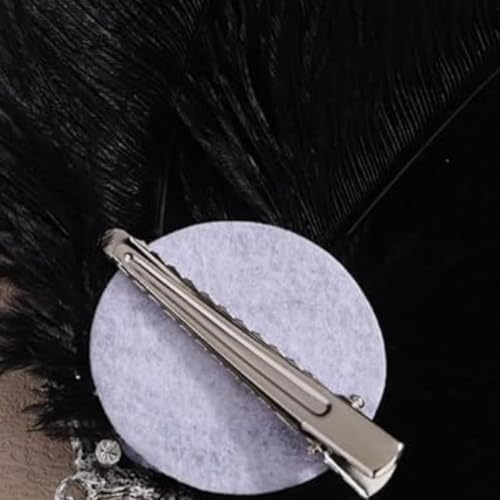 Pinza para cabello estilo años 20 con plumas negras y cristales miniatura 7