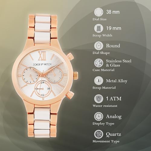 Image of Joker & Witch Clara Royale White and Rose Gold Dual-Tone Watch with a Classic Silver Dial for Women