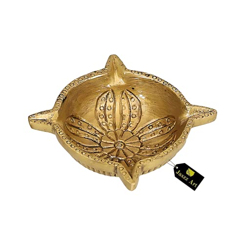 Image of Brass 4-Wick Diya for Pooja, Kuber Deepak, 10 cm, Pack of 1 | Four-wick brass diya for daily pooja, home temple, Diwali decoration and gifting