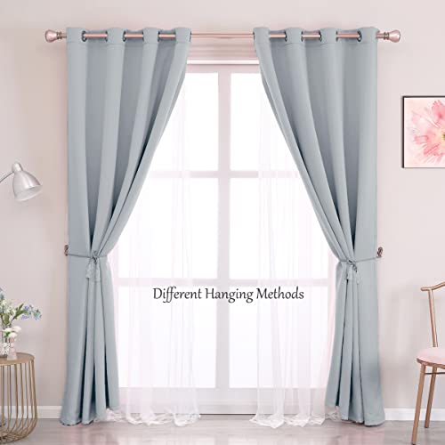 Image of Light Gray Blackout Curtains 84 Inches Long - Double Layer Grey Curtains, Luxury and Romantic Light Block Panels, Window Decor for Bedroom Dining Room, 52W X 84L, 2 PCs