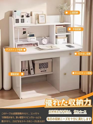SIRUNLY 学習机 幅80×奥行40×高さ110.8cm 勉強机 収納棚付き パソコンデスク 書斎 子供部屋 ホワイト 日本語説明書付き [2]