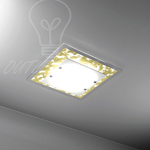 Plafonnier Top Light 1087/45 verre design et cadre feuille d'or