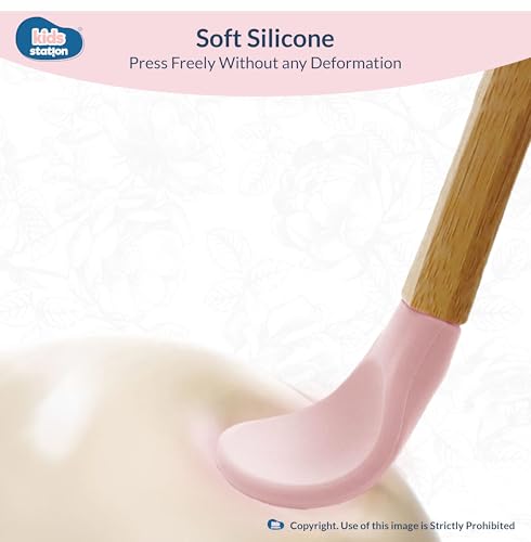 Image of Kids Station 3 Piece BPA-Free Silicone Baby Feeding Set - Baby Plate - Spoon and Bowl - Make Mealtime Fun - Microwave Safe - Unbreakable Eco-Friendly - Organic & Natural (Plate (Set of 3), Light Pink)