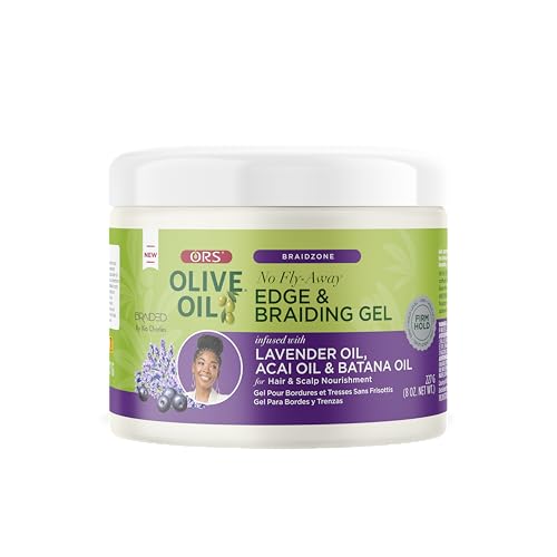 ORS Olive Oil Braidzone Edge & Braiding Gel with Lavender, Acai & Biotin for Hair & Scalp 8 oz