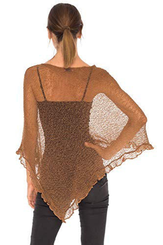 Image of SHU-SHI Women's Sheer Knit Poncho Shrug Lightweight Asymmetrical Ruffle Wrap Dressy Summer Shawl Cover Up Top