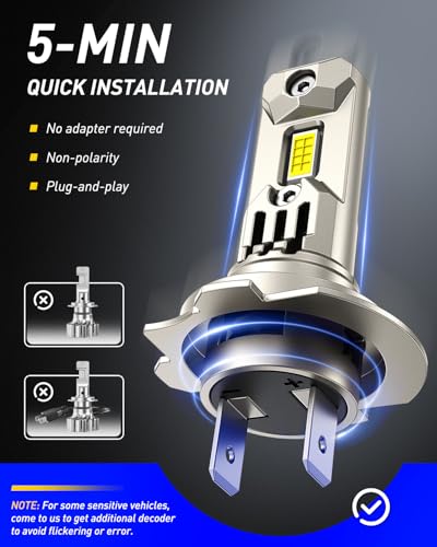 Image of AUTOONE H7 LED Bulbs, Latest-Gen 60000LM 1200% Brighter, 6500K Cool White 1:1 Mini Halogen Size H7 H7LL Accessory Fog Light, No Extra Adapter Needed, Non-polarity Plug and Play, Pack of 2