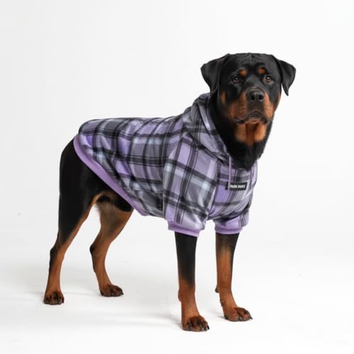Image of Spark Paws Dog Hoodie - Premium Dog Sweater for Small, Medium, and Large Dogs | Warm Outfits for French Bulldogs, Pitbull, Puppy, Winter Jacket Alternative - Purple Plaid - 5XL