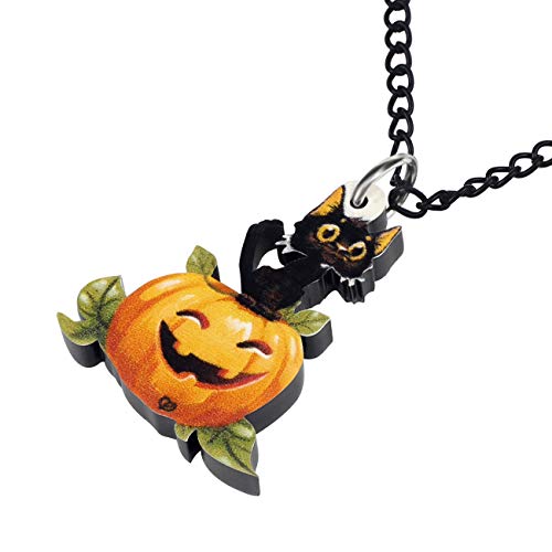 NEWEI Acrylic Halloween Pumpkin Cute Black Cat Necklace Chain Charm Pendants Punk Jewelry for Women Festival Gift4