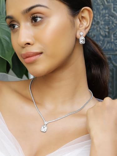 Image of Rubans Necklace Set American Diamond Zirconia Jewellery Gift for Women & Girls