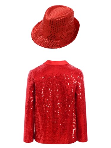 JEATHA Sequins Blazer Suit Jacket with Hat Set for Girls Sparkly Hip Hop Jazz Dance Outfits4