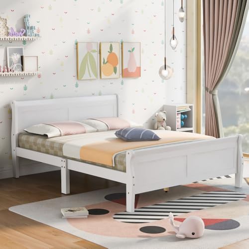 callmego Solid Wood Platform Bed Frame with Sleigh Design, Low