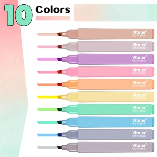 Vitoler 10Pcs Aesthetic Bible Highlighters, Chisel Tip Marker Pen,Assorted Color Candy Highlighters,No Bleed Bible Highlighters,Cute Pastel Highlighters for Journaling Planner Notes 2