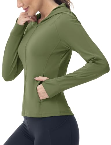 Women's Running Jackets Slim Fit Tops,Women's Activewear Gym Compression Shirts,Ladies Long Sleeve Hoodie Tops with Thumb Holes