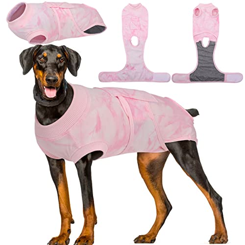 Image of Kuoser Dog Surgery Recovery Suit, Anti Licking Surgical Suit for Dogs Male Neuter, Soft Dog Surgery Suit Female Spay Subsititute E-Collar Cone, Doggie Body Suits After Surgery Pink Tie Dye L