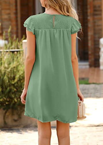 Image of KIRUNDO Wedding Guest Shift Dresses for Women Short Spring Summer Ruffle Cap Sleeve Chiffon Babydoll Flowy Mini Sundress