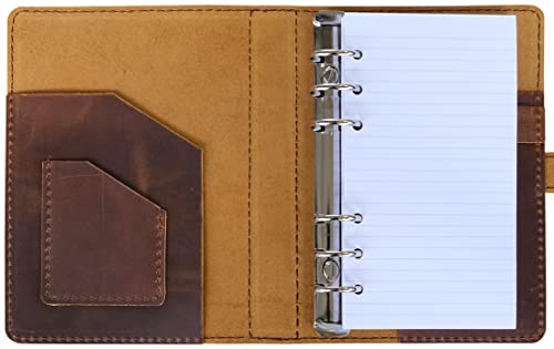 Refillable Leather Journal With 6 Ring, Leather Binder Organizer With Lined Pages, 100 Sheets, Personal Size, Brown #TOP2