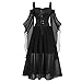 Produktbild MYMYG Damen Langarm mit Kapuze Mittelalter Kleid bodenlangen Cosplay Dress Age Mittelalter Kleidung Große Größen Renaissance Kostüm Lang Halloween Kostüm (2 Schwarz, EU:44/CN-3XL)